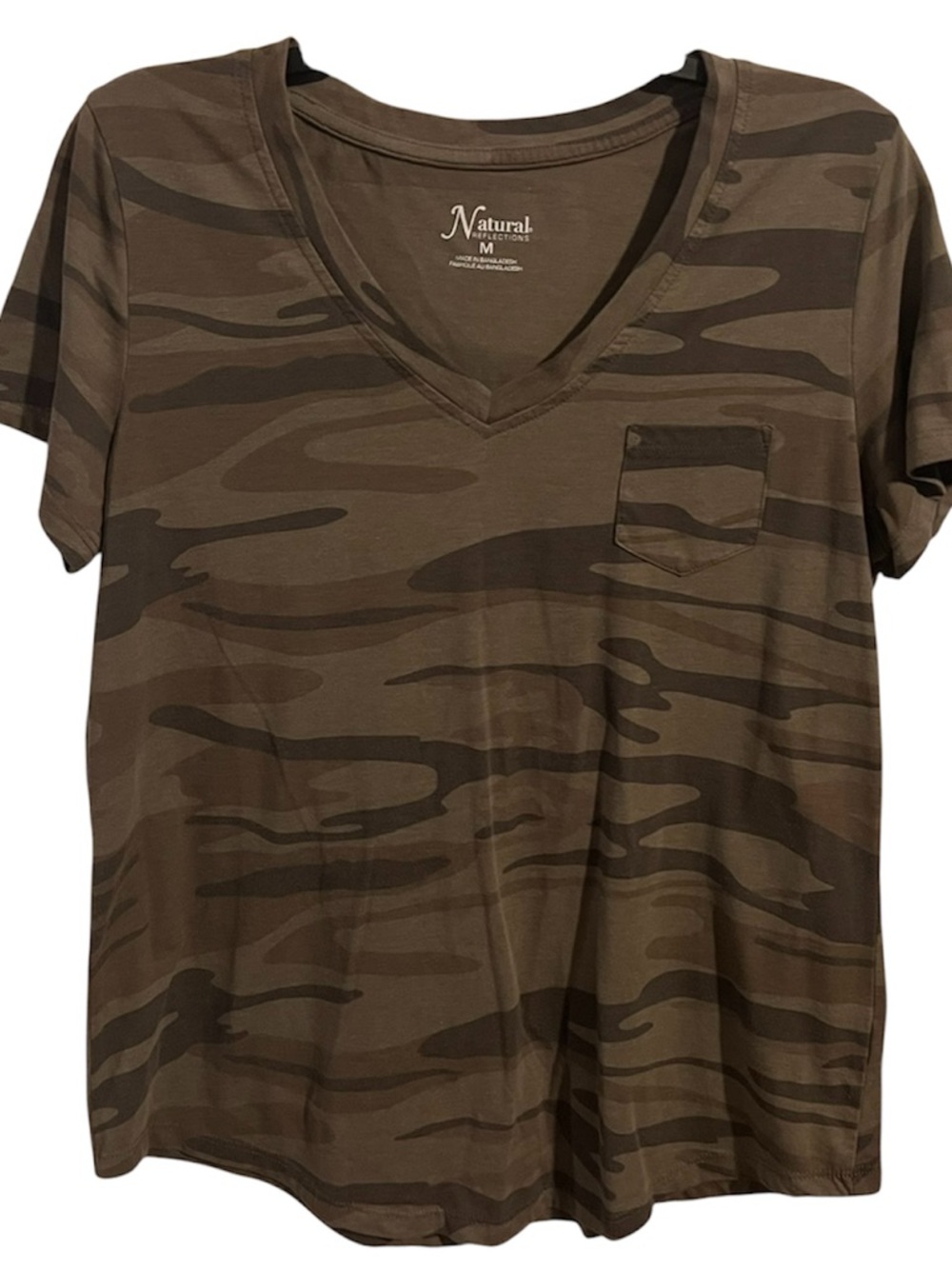 Natural Reflections Camo V-Neck Pocket Tee - Olive Green Brown
